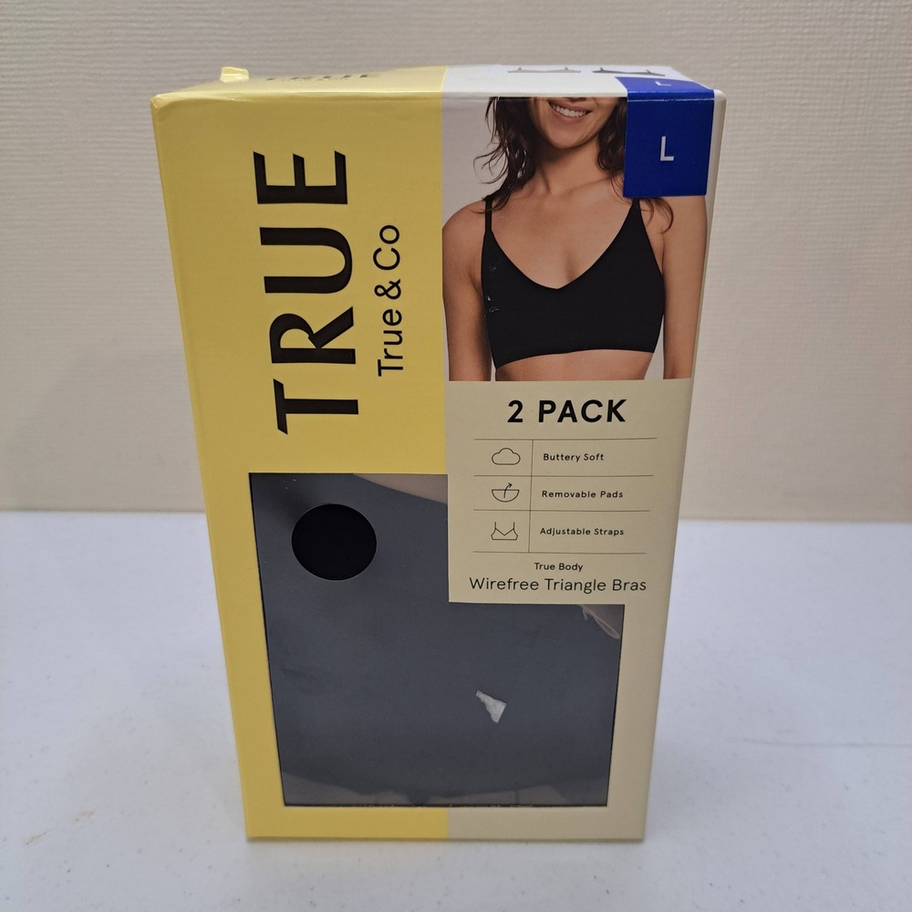 True & Co Womens Wirefree Bras L Black Beige NWT Wirefree 2pk 1914-350